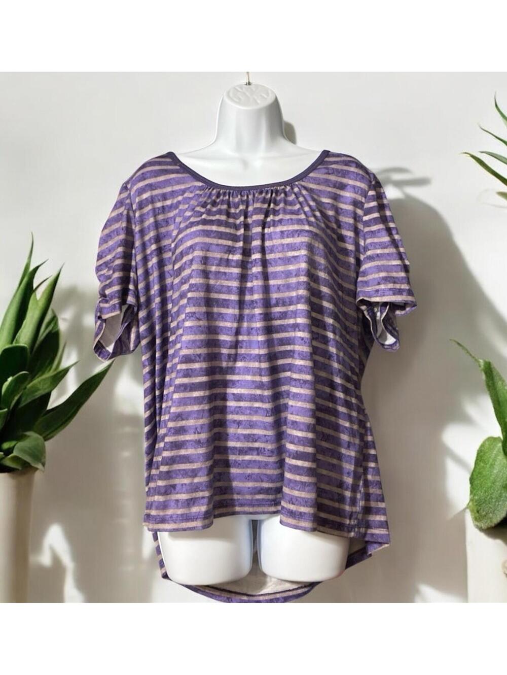 Women Appropriate Behavior Purple Short Sleeve Pullover Polyester Blouse Sz 3X